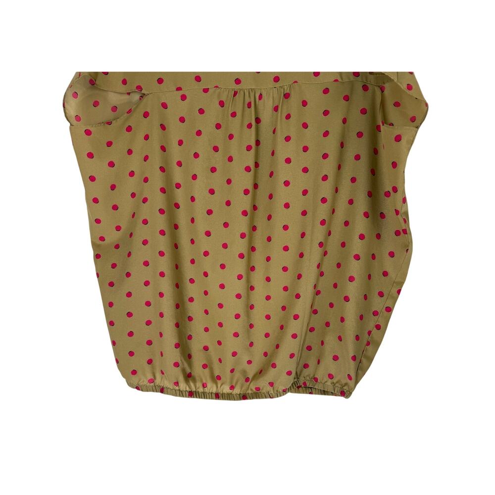 Loft Tan & Pink Polka Dots Short Cap Sleeve Oversized Silky Blouse Top Size S - Picture 4 of 10